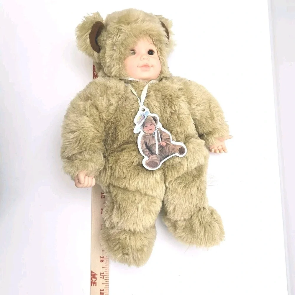 Vintage 1997 Anne Geddes Baby Bear Plush Doll Tan Faux Fur 15 Inch Unimax Toy